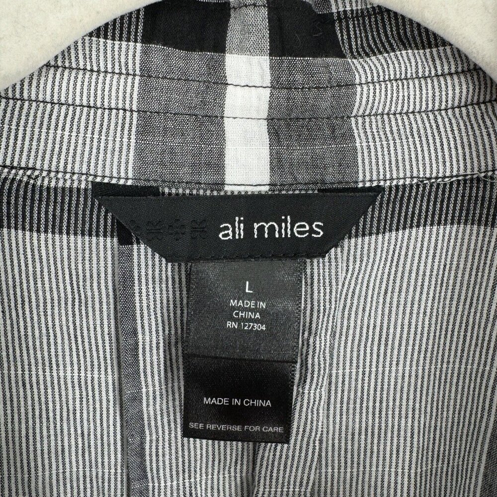 Ali Miles Top Women’s large L black plaid oversized  blouse shirt workwear - Picture 2 of 6